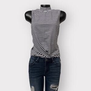 Liz Thomas VINTAGE Womens Tank Top sz M Sleeveless Shirt 80’s 90’s Stripes Navy